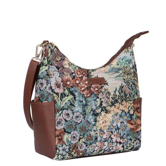 Botanical Pattern Tapestry Fabric Hobo Crossbody Bag for Women, Sling Bag - Picture 8 of 8